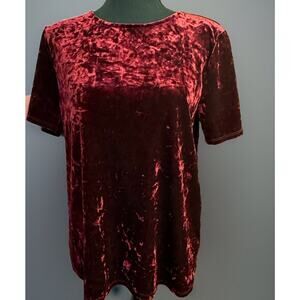 Beach Lunch Lounge Shirt Medium Burgundy Velvet Top Tie Neck Romantic Blouse